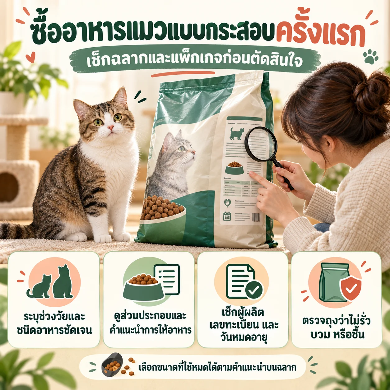 ซื้ออาหารแมวแบบกระสอบครั้งแรก ควรเช็กอะไรบนฉลากและแพ็กเกจก่อนตัดสินใจ